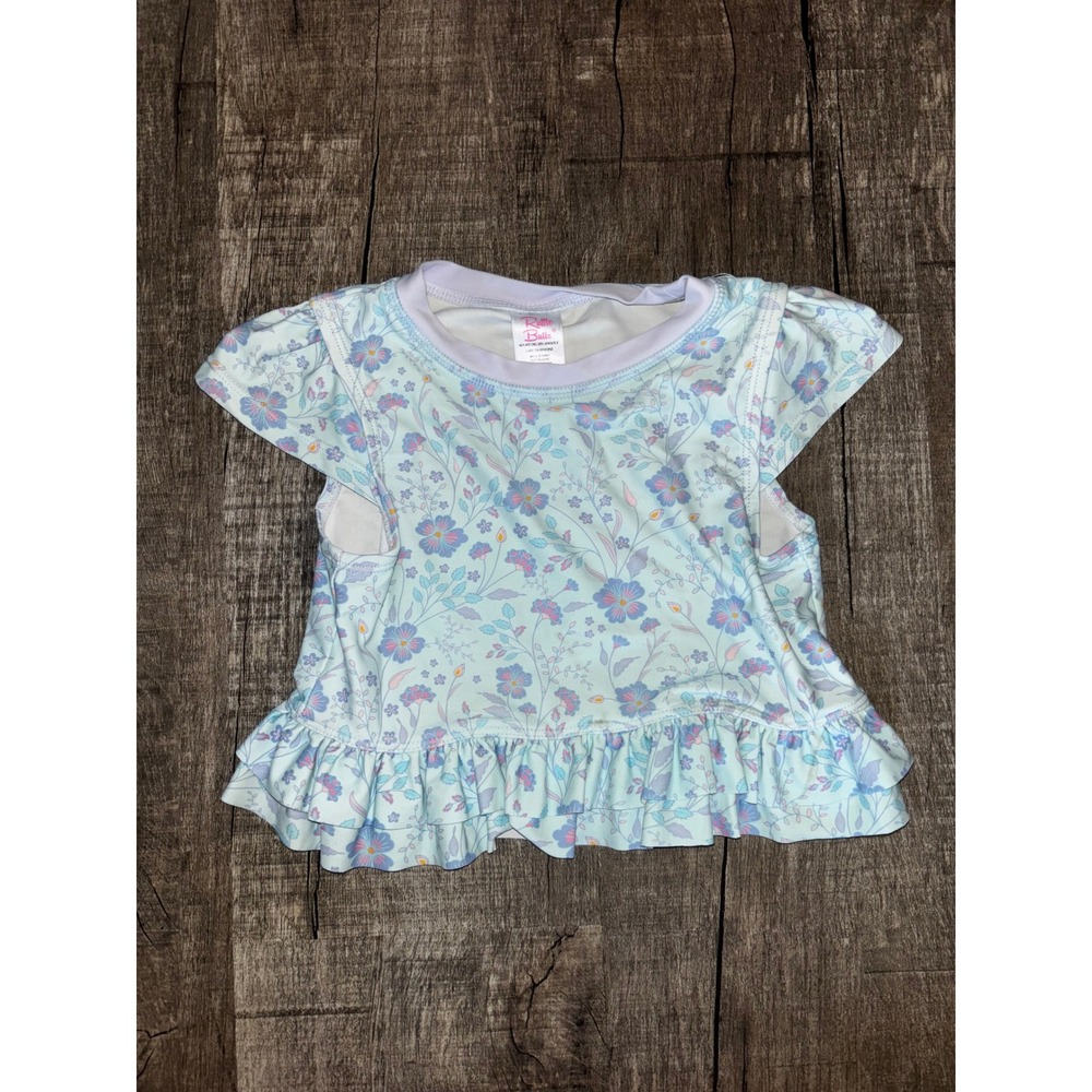 RuffleButts Girls Blue Floral Ruffle Flutter Sleeve Rash Guard Swim Top Size 5